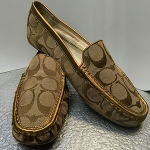 COACH Sheela Canvas Flat Loafers with Signature Monogram with Gold-toned Trim